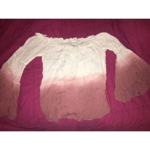 Off the shoulder pink and white ombré shirt